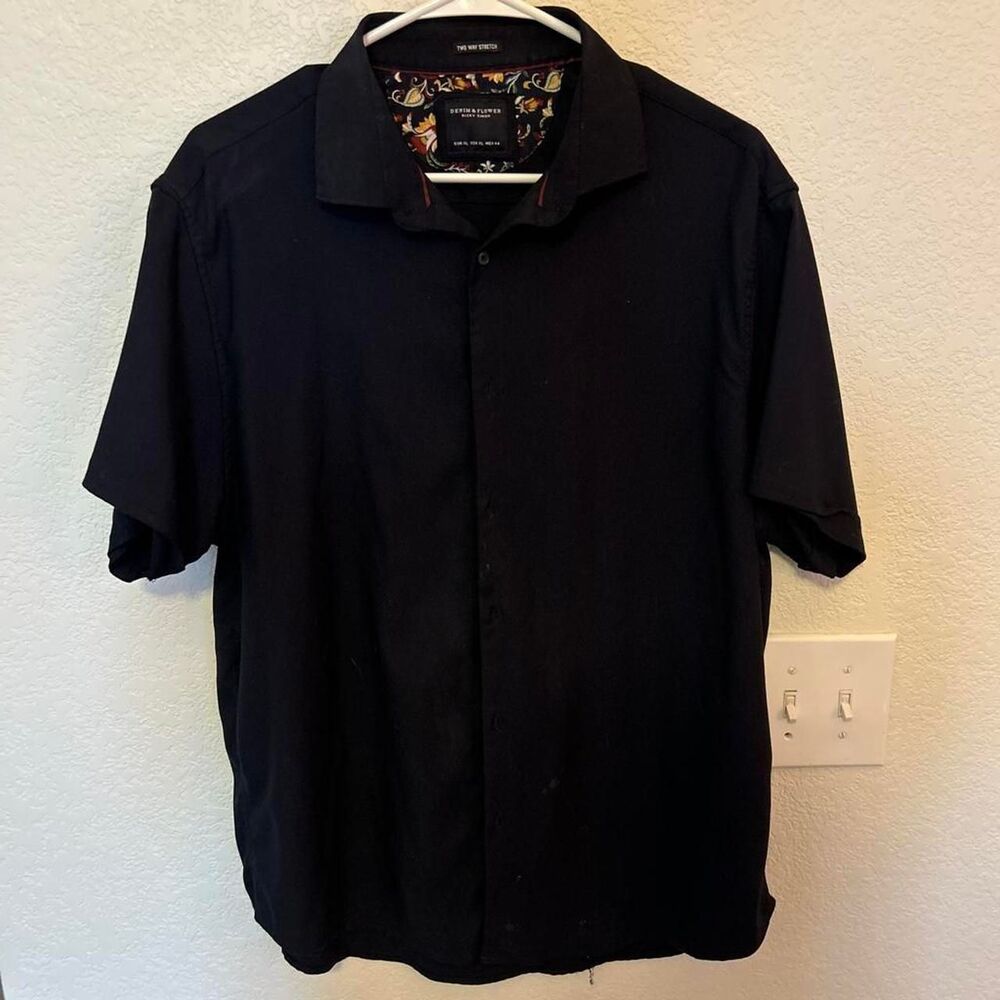 Denim-and-flower Men's Black Shirt